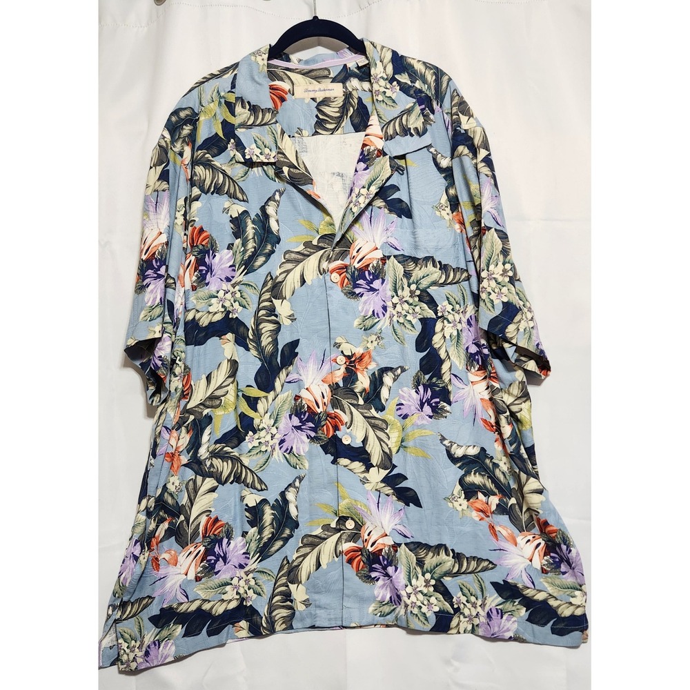 Tommy Bahama Mens XXXL 100% Silk‎ Tropical Floral Camp Shirt Blue Short Sleeve